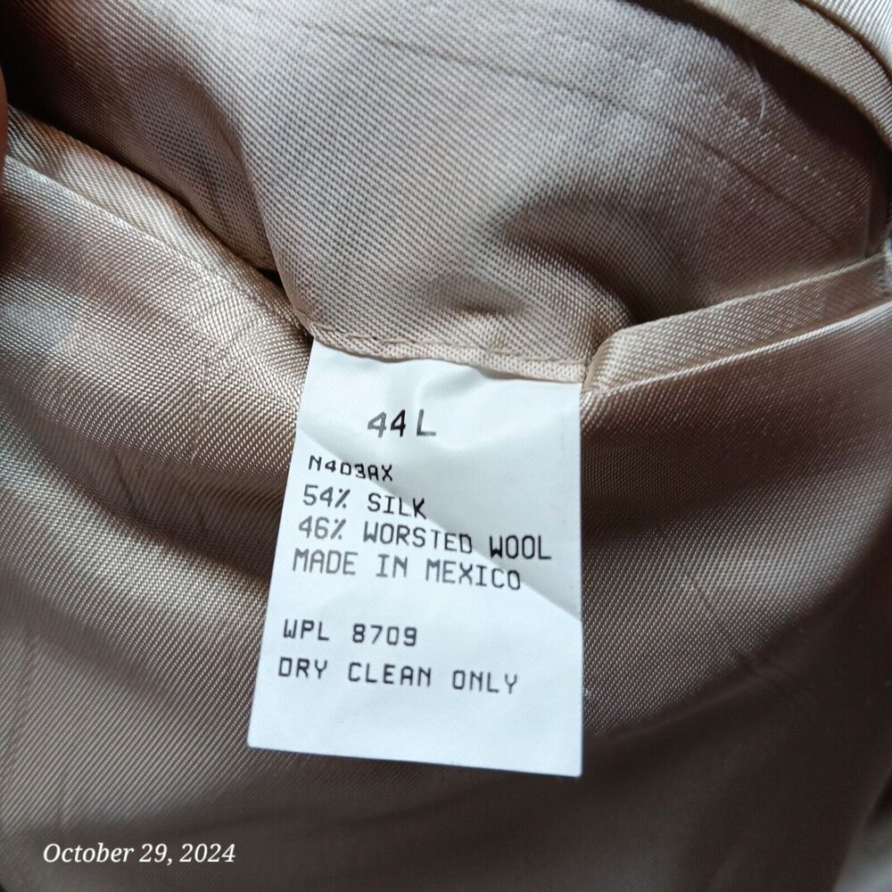 Nautica Blazer Men 44 Long Brown Mini Plaid 3 Button Silk‎ and Worsted Wool - Picture 8 of 8